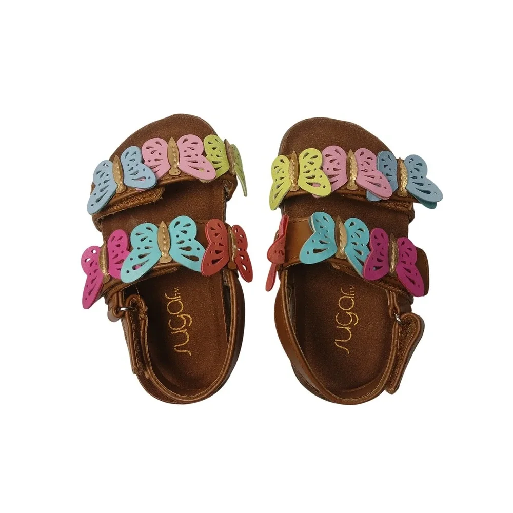 Sugar Haddy Sandals Toddler Girls Size 6M Brown Multi Butterfly Strappy Shoes